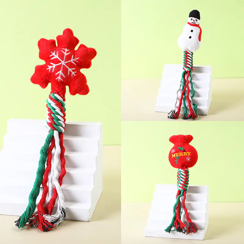 3pcs Cartoon Cotton Rope Pet Plush Christmas toys